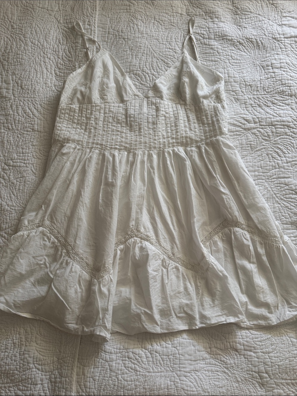 Zara Cream Tiered Lace-Trim Sundress